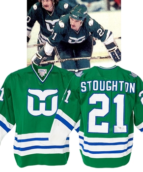 Blaine Stoughtons 1979-80 Hartford Whalers NHL Inaugural Season Game-Worn Jersey with COA 