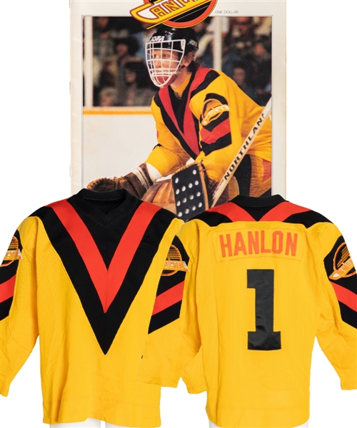 Glen Hanlons 1978-79 Vancouver Canucks Game-Worn Gold "V-Style" Rookie Season Jersey - Photo-Matched!