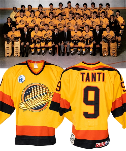 Tony Tantis 1985-86 Vancouver Canucks Game-Worn Jersey - Expo 86 and Vancouver 100th Anniversary Patches! - Team Repairs! 