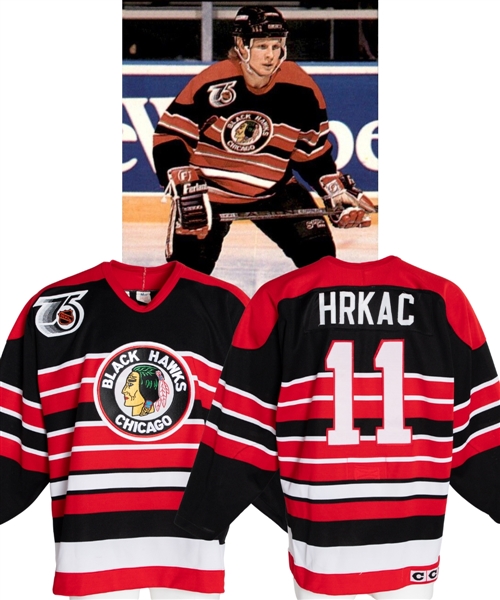 Tony Hrkacs 1991-92 Chicago Blackhawks "TBTC" Game-Worn Jersey with LOA - 75th Anniversary Patch!