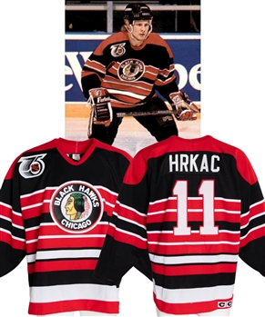 Tony Hrkacs 1991-92 Chicago Blackhawks "TBTC" Game-Worn Jersey with LOA - 75th Anniversary Patch!