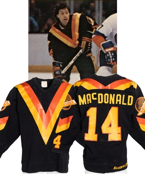 Blair MacDonalds 1981-82 Vancouver Canucks Black "V-Style" Game-Worn Jersey