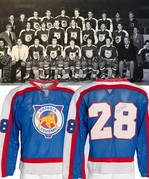 Circa 1981 WHL Victoria Cougars #28 Game-Worn Jersey - Signed by Russ Courtnall! 