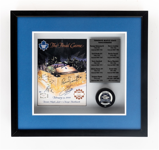 Toronto Maple Leafs "Final Game at Maple Leaf Gardens" Program Display Signed by HOFers Bower, Parent, Cheevers and Fuhr with JSA LOA (20 3/4” x 19”)