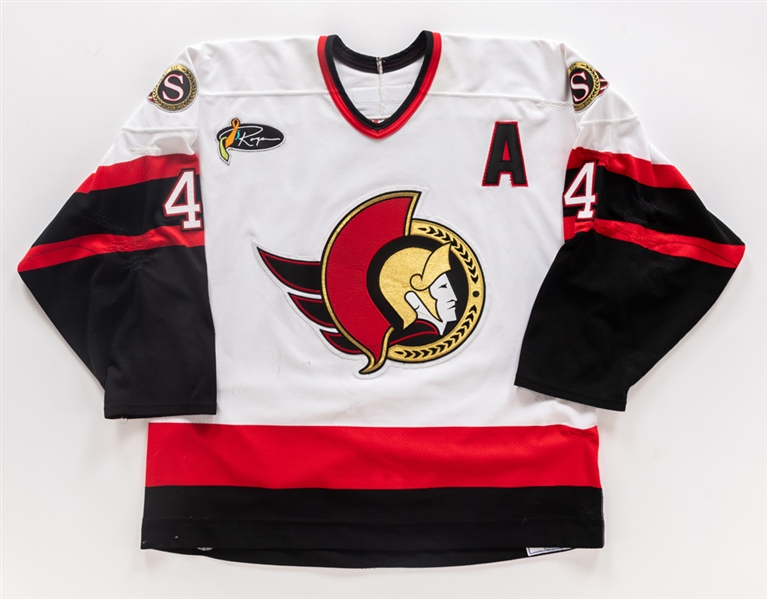 Chris Phillips 2003-04 Ottawa Senators Game-Worn Alternate Captains Jersey with LOA - Neilson Patch! - Team Repairs! - Photo-Matched!