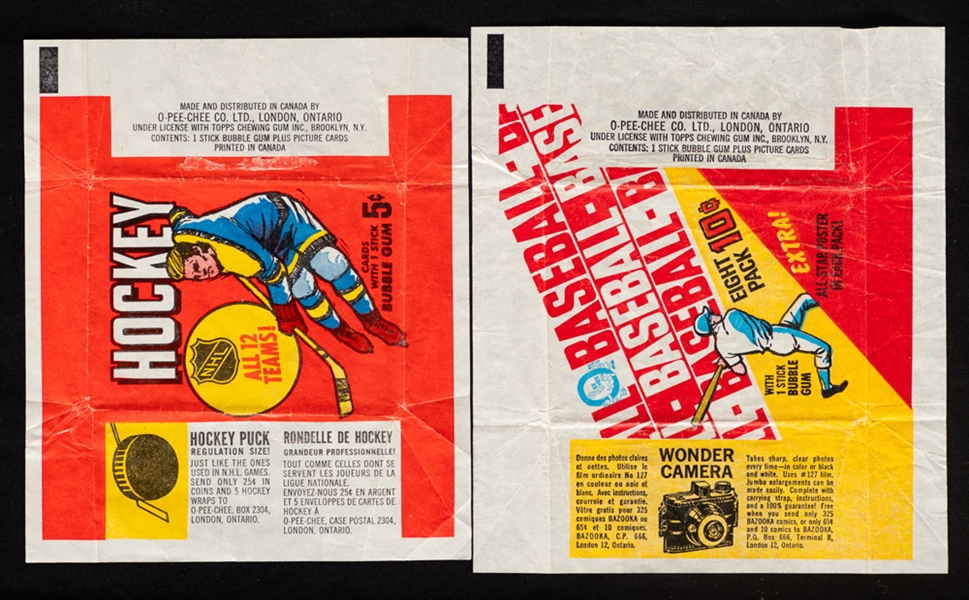 1968-69 O-Pee-Chee Hockey First Series Wrapper and 1970 O-Pee-Chee Baseball Wrapper
