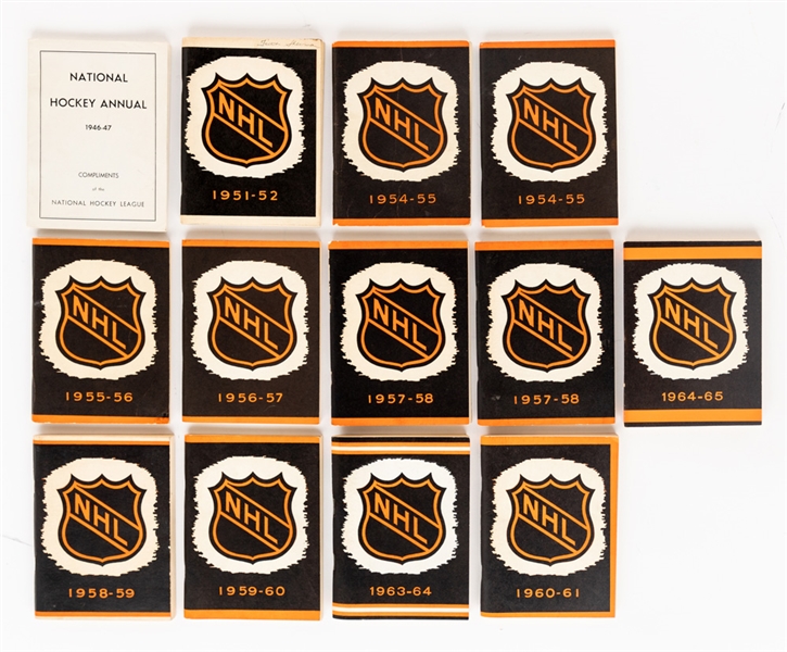 1946-47 to 1964-65 NHL Hockey Annual / Press and Radio Guide Collection of 13