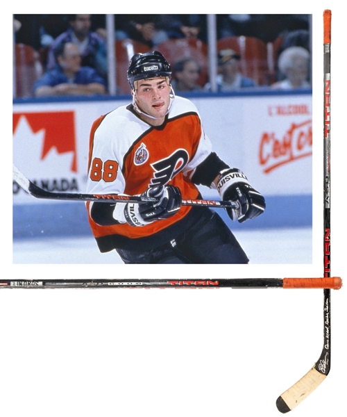 Eric Lindros 1992-93 Philadelphia Flyers Titan ASD 6000 Game-Used Rookie Season Stick from His Personal Collection with His Signed LOA - Stick Signed with Annotation "Game Used Rookie Season"