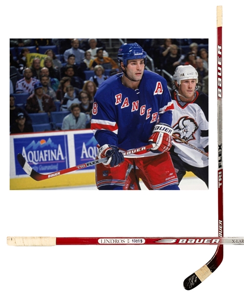 Eric Lindros 2001-03 New York Rangers Bauer Tri-Flex Game-Used Stick from His Personal Collection with His Signed LOA - Stick Signed with Annotation "HOF 16"