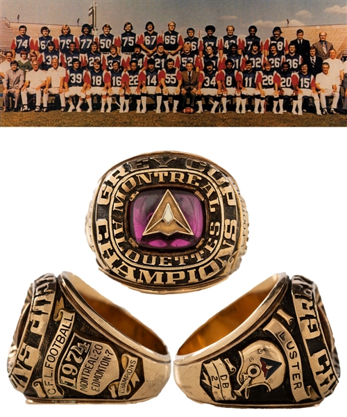 Marv Lusters 1974 Montreal Alouettes Grey Cup Championship 10K Gold Ring