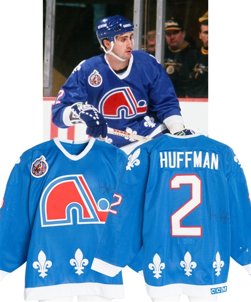 Kerry Huffmans 1992-93 Quebec Nordiques Signed Game-Worn Jersey - Stanley Cup Centennial Patch!