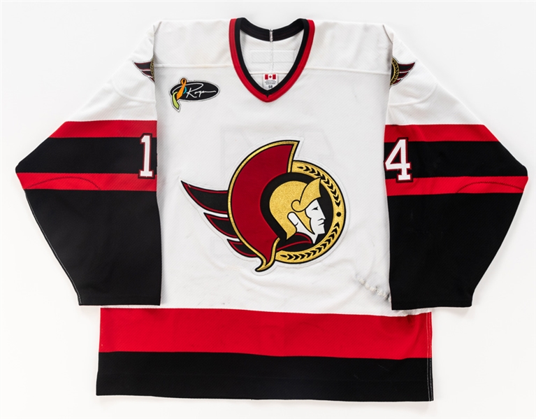 Radek Bonk’s 2003-04 Ottawa Senators Game-Worn Jersey with LOA – Roger Neilson Memorial Patch! - Team Repairs! - Photo-Matched!