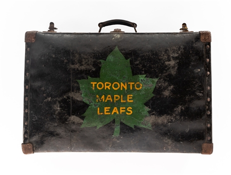 Frank Finnigans Mid-1930s Toronto Maple Leafs Travel Suitcase with Painted Toronto Maple Leafs Team Logo