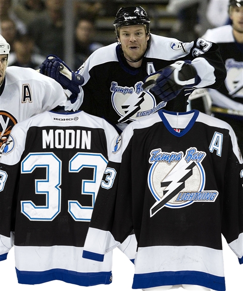 Fredrik Modins 2003-04 Tampa Bay Lightning Game-Worn Alternate Captains Playoffs Jersey with LOA