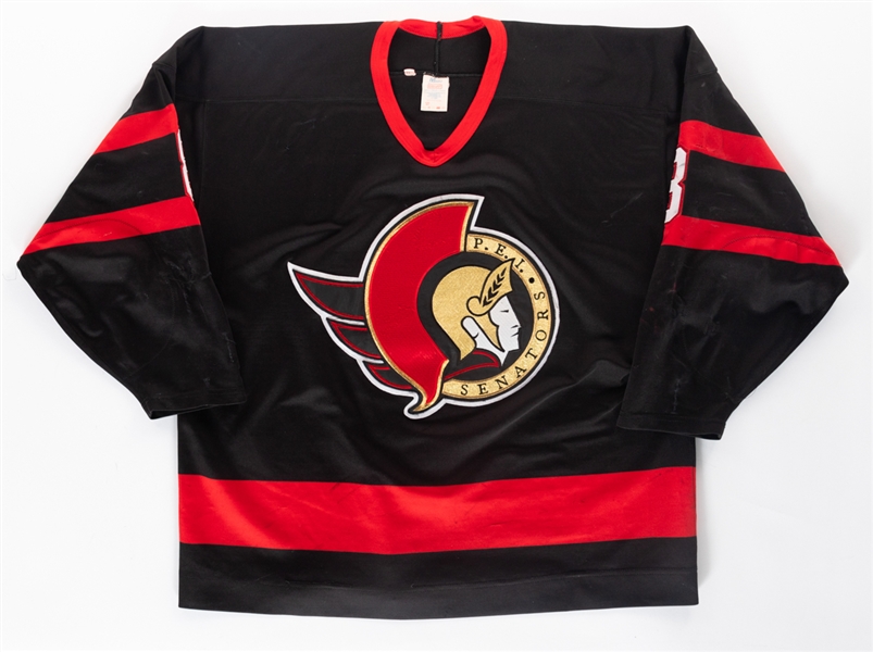 Chad Penneys Mid-1990s AHL Prince Edward Island Senators Game-Worn Jersey - Nice Game-Wear! - Numerous Team Repairs!