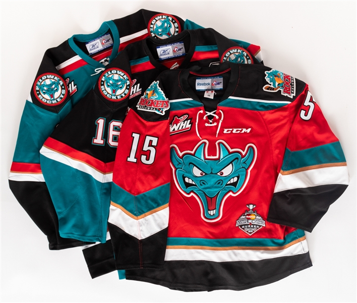 WHL Kelowna Rockets Game-Worn Jerseys (3) (Cuthbert, Soustal, Messier)