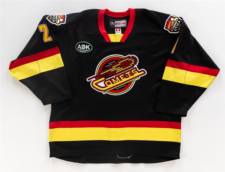 Jonah Gadjovichs 2019-20 AHL Utica Comets Signed Game-Worn "Copper 7 Series" Throwback Jersey