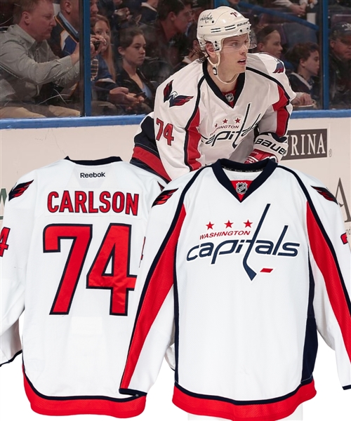 John Carlsons 2013-14 Washington Capitals Game-Worn Jersey with Team LOA - Photo-Matched!