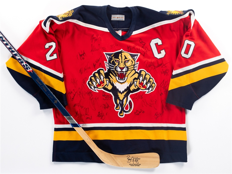 Brian Skrudlands 1995-96 Florida Panthers Team-Signed Pro On-Ice Jersey Plus Skrudland Signed 1993-94 Season Ticket Holder Limited-Edition Stick from His Personal Collection with His Signed LOA
