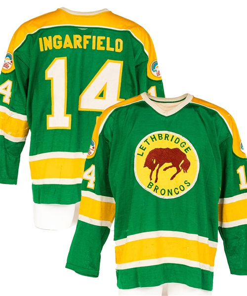 Earl Ingarfield Jrs Circa-1975 Lethbridge Broncos Game-Worn Jersey - Nice Wear! - Team Repairs!