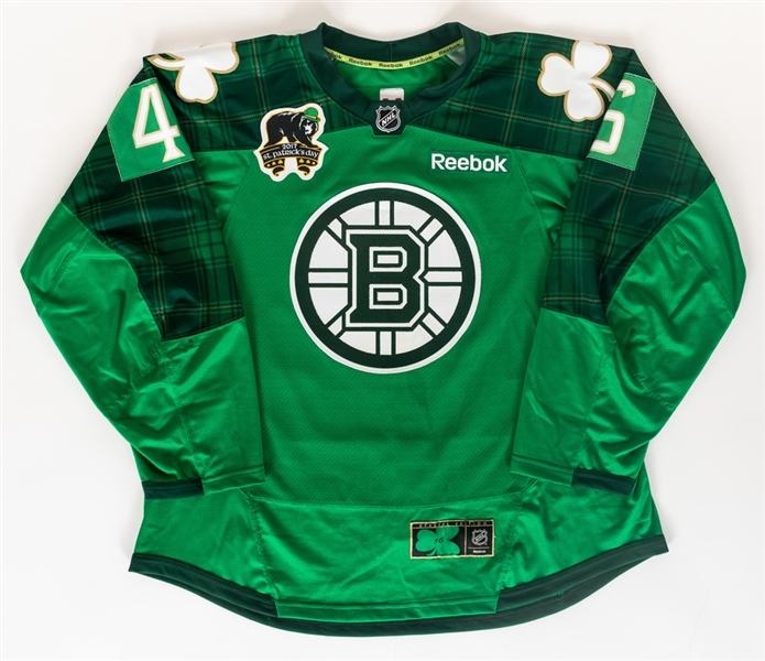 David Krejcis 2016-17 Boston Bruins "St Patricks Day" Warm-Up Worn Jersey with Team LOA