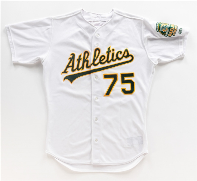 Barry Zitos 2000-01 Oakland Athletics Signed Game-Worn Rookie-Era Jersey with Team LOA - 100 Years of Athletics Baseball Patch! - 9/11 Patch!