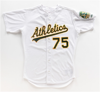 Barry Zitos 2000-01 Oakland Athletics Signed Game-Worn Rookie-Era Jersey with Team LOA - 100 Years of Athletics Baseball Patch! - 9/11 Patch!