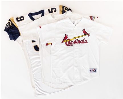 City of St. Louis Game-Worn/Signed Jersey Collection of 3 Including Brandon Spoon (2004 Rams with LOA), Tyler Johnson (2007 Cardinals with Team LOA) and a Jim Edmonds Signed Jersey with COA