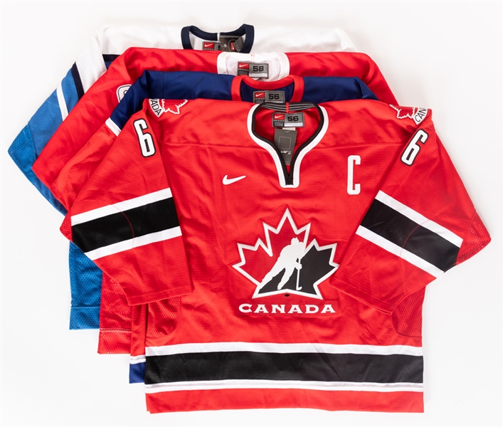 2002 Salt Lake City Winter Olympics Captains Pro On-Ice Style Jersey Collection of 4 Including Lemieux (Canada), Jagr (Czech Republic), Selanne (Finland) and Larionov (Russia)