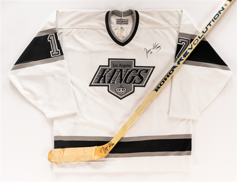 Jari Kurris Mid-1990s Signed Game-Used Koho Stick and Signed Los Angeles Kings Jersey 