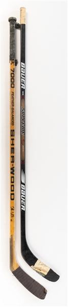 Eric Lindros Late-1990s Philadelphia Flyers Signed Bauer Supreme 3030 and John LeClairs Early-1990s Montreal Canadiens Signed Sher-Wood 7000 Game-Used Sticks 