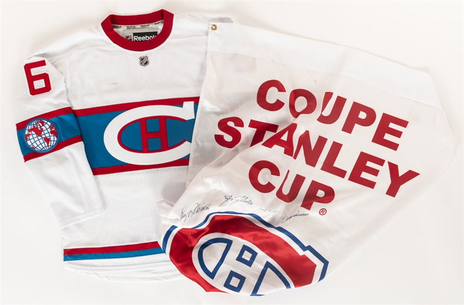 PK Subban Signed 2016 Winter Classic Montreal Canadiens Jersey with LOA and Montreal Canadiens Multi-Signed Banner Inc. HOFers Lafleur, Bowman, Lemaire and Robinson