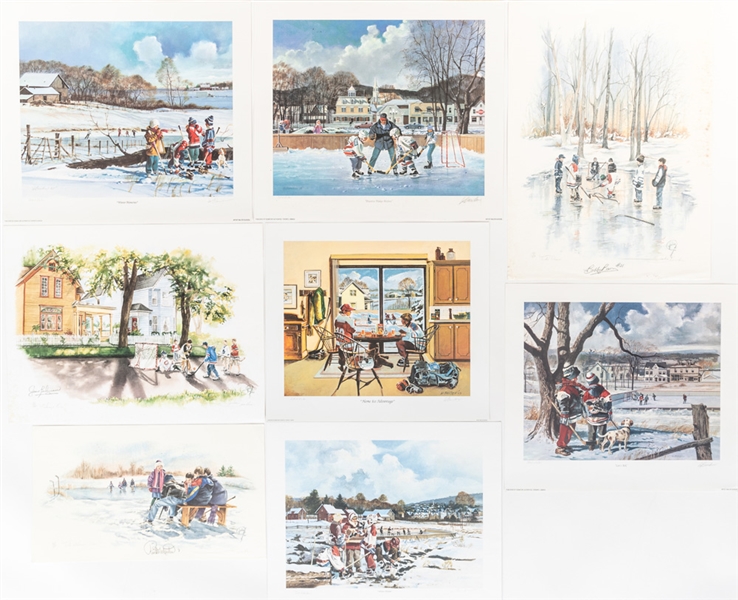Dale Hawerchuks Signed and Unsigned Hockey Lithographs (8) by Artists Walter Burden and Julia Conlon with Family LOA Plus Theo Fleury Signed Calgary Flames 1989 Stanley Cup Champions Jersey PSA/DNA