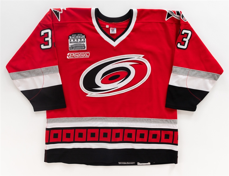 David Karpas 1999-2000 Carolina Hurricanes Signed Game-Worn Jersey - Raleigh Arena Inaugural Season and Chiasson Memorial "3" Patches!