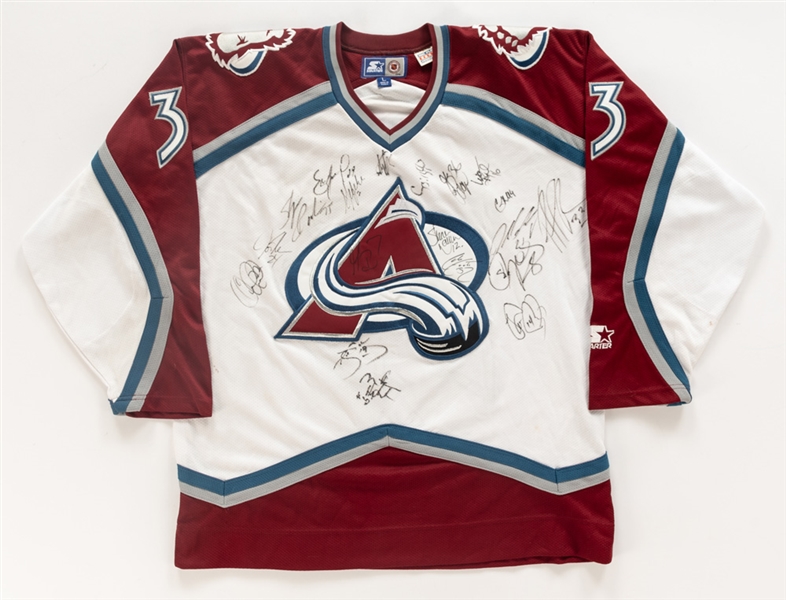 Patrick Roys 2001-02 Colorado Avalanche Signed Game-Issued Stick Plus 1998-99 Colorado Avalanche Team-Signed Patrick Roy Replica Jersey