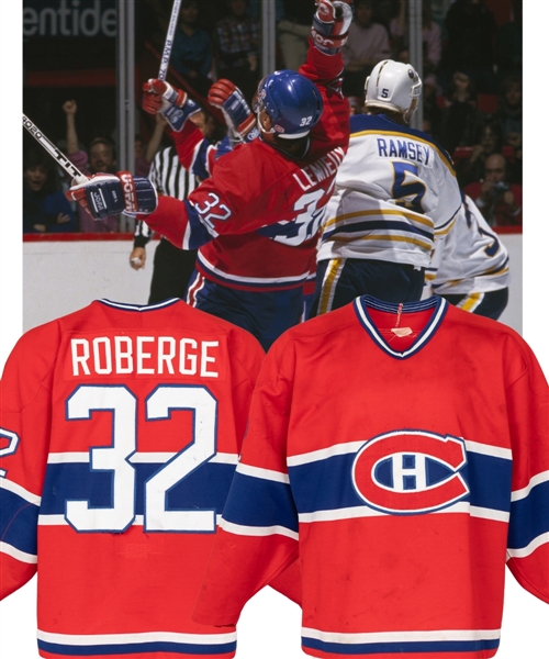 Claude Lemieuxs 1988 Montreal Canadiens Game-Worn Jersey Recycled For and Worn by Mario Roberge During The 1990-91 Pre-Season with LOA - 65+ Team Repairs! - Nice Game Wear! - Photo-Matched! 