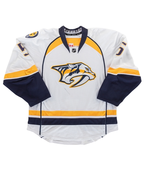 Michael Del Zottos 2013-14 Nashville Predators Game-Worn Jersey - Team Repairs!