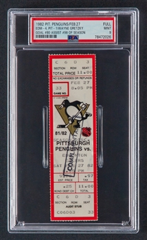 February 27th 1982 Wayne Gretzky 80th Goal of Season - 98th Assist of Season Full Ticket - Graded PSA 9 - The Only One Graded at PSA!