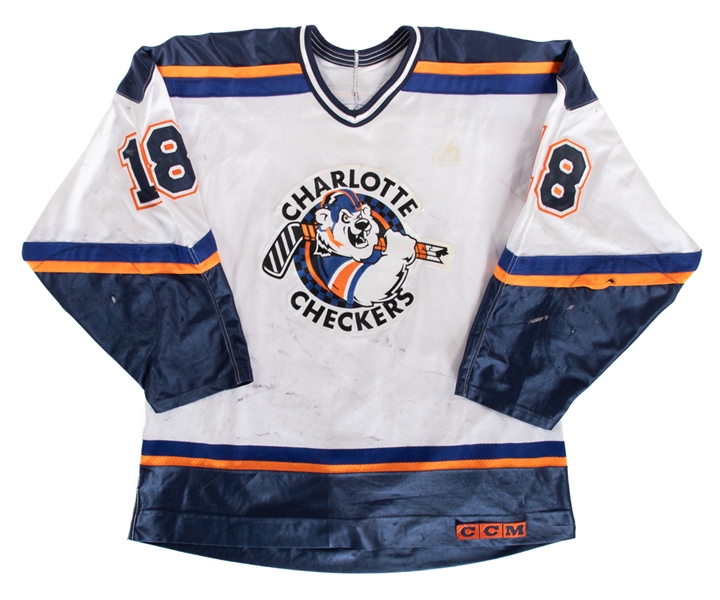 Paul Giblins 2000-01 ECHL Charlotte Checkers Game-Worn Jersey with Team LOA - Great Game Wear!