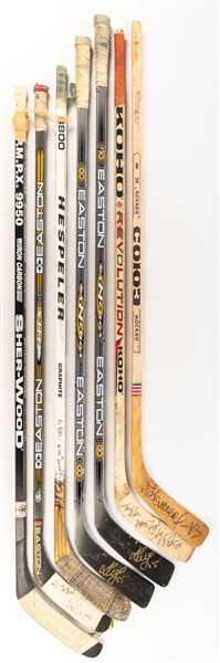 Late-1980s to Early-2000s Game-Used Signed and Unsigned Stick Collection of 13 Including Graves, Amonte, Redden and Others