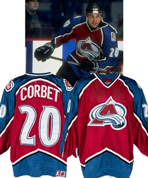 Rene Corbets 1995-96 Colorado Avalanche Inaugural Season Signed Game-Worn Jersey with Team COA - Stanley Cup Championship Season! - Team Repairs!