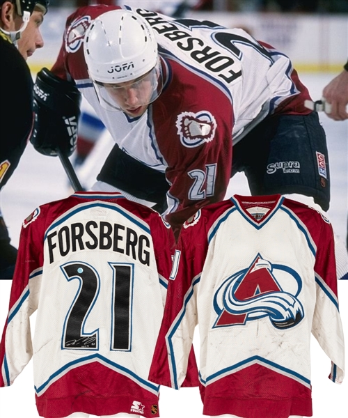 Peter Forsbergs 1996-97 Colorado Avalanche Signed Game-Worn Jersey with Team COA - Team Repairs! - Photo-Matched!