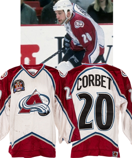 Rene Corbets 1995-96 Colorado Avalanche Signed Game-Worn Jersey with Team COA - Team Repairs! - Stanley Cup Championship Season!