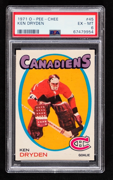 1971-72 O-Pee-Chee Hockey Card #45 HOFer Ken Dryden Rookie - Graded PSA 6