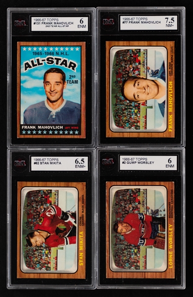 1966-67 Topps Hockey Card Starter Set (57/128) Including KSA-Graded Cards (4) and 1967-68 Topps Hockey Card Starter Set (46/132)
