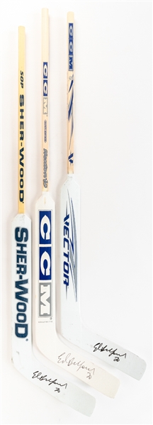 Ed Belfours 2002-06 Toronto Maple Leafs CCM and Sher-Wood Game-Issued Signed Stick Collection of 3 from His Personal Collection with His Signed LOA