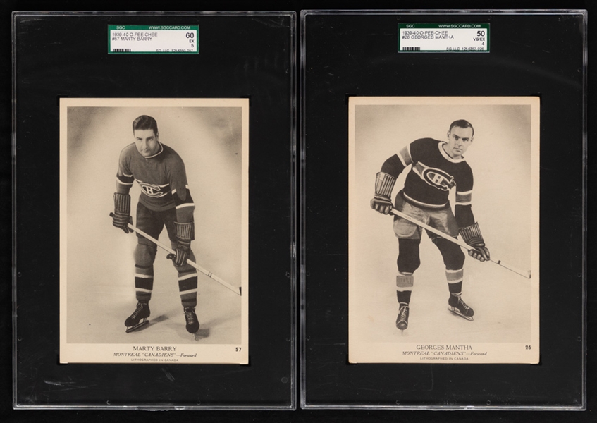 1939-40 O-Pee-Chee V301-1 Hockey Cards (10) Including Rookie Cards of HOFers #85 Babe Pratt, #86 Bryan Hextall and #99 Bobby Bauer Plus #57 HOFer Marty Barry (Graded SGC EX 5)