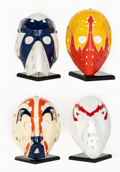 Goalie Mask Replica Collection of 4 including Grant Fuhr Signed Edmonton Oilers Mask 
