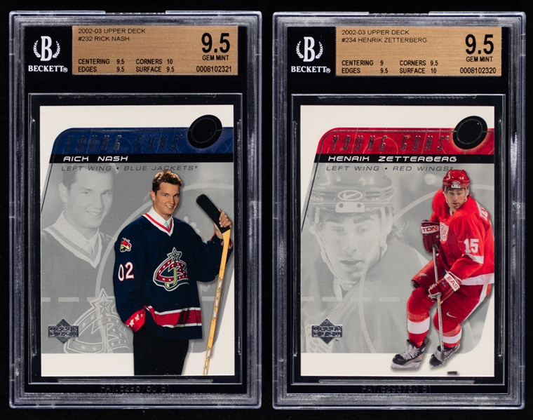 2002-03 Upper Deck Young Guns Complete Hockey Card Set Including Beckett-Graded #232 Rick Nash Rookie (Gem Mint 9.5) and #234 Henrik Zetterberg Rookie (Gem Mint 9.5)