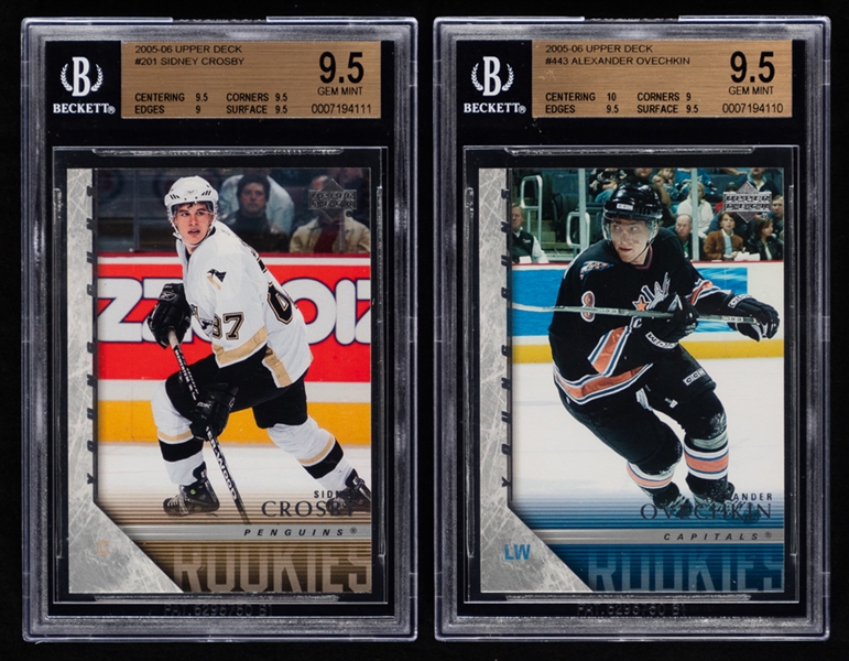 2005-06 Upper Deck Young Guns Complete Hockey Card Set Including Beckett-Graded #201 Sidney Crosby Rookie (Gem Mint 9.5) and #443 Alexander Ovechkin Rookie (Gem Mint 9.5)